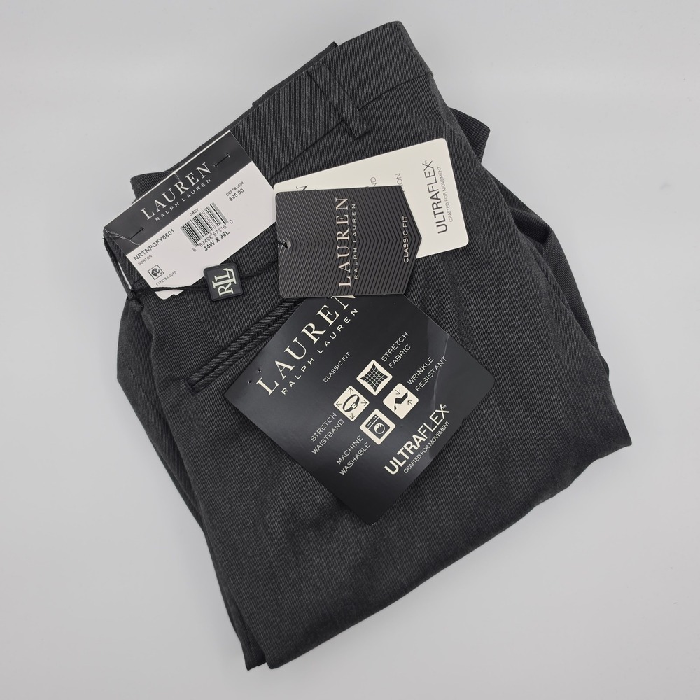 Lauren Ralph Lauren Dress Pants Mens 34x36 Grey New Ultraflex Classic Fit Norton